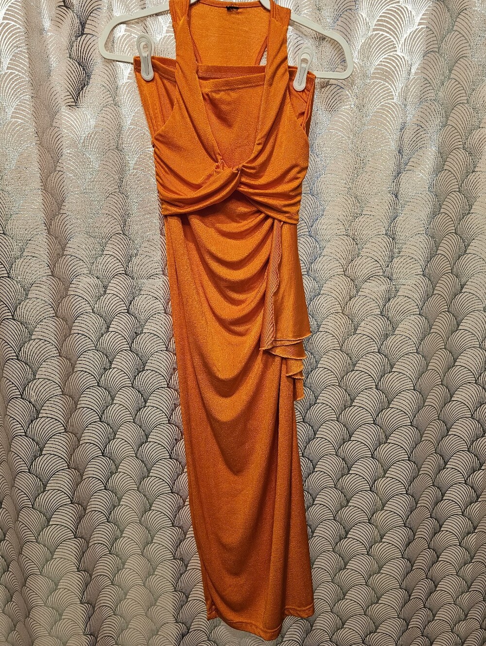Sleek Orange Draped Women’s Skirt & Matching Top Size Small